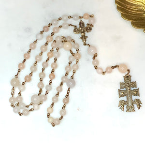 Opal Jade Cross of Lorraine and Fleur de Lis Rosary