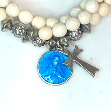 Load image into Gallery viewer, Aqua Enamel Scapular Triple Rosary Wrap Bracelet