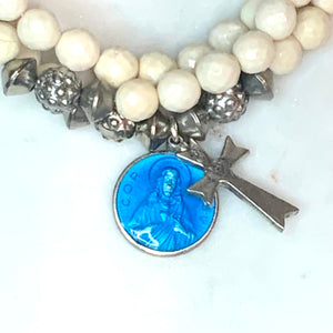 Aqua Enamel Scapular Triple Rosary Wrap Bracelet